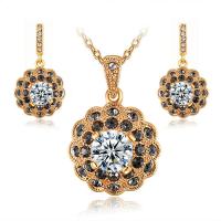 Fashion Zinc Alloy Jewelry Sets, earring & necklace, with Austrian Crystal, with 5cm extender chain, gold color plated, 2 pieces & oval chain & for woman  Approx 15.75 Inch 