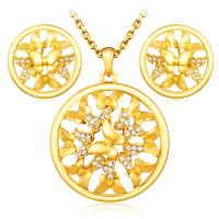 Fashion Zinc Alloy Jewelry Sets, earring & necklace, with Austrian Crystal, with 5cm extender chain, gold color plated, 2 pieces & oval chain & for woman & hollow, 35mm,25mm Approx 17.72 Inch 