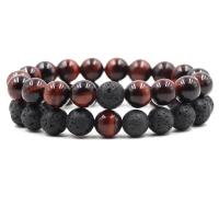 Lava Bead Bracelet, with Red Tiger Eye Stone, Round & for man, 10mm Approx 7.87 Inch 