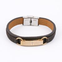 Stainless Steel Bracelet, with PU Leather, fashion jewelry & Unisex black 