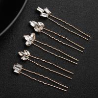 Zinc Alloy Hair Stick, Flower, gold color plated, 5 pieces & for woman & with rhinestone, 80*15mm 