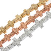 Natürliche Lava Perlen, Kreuz, plattiert, keine, 21x15x6mm, Bohrung:ca. 1mm, Länge:ca. 14.9 ZollInch, ca. 17PCs/Strang, verkauft von Strang