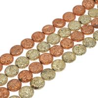 Natürliche Lava Perlen, flache Runde, plattiert, keine, 17*6mm, Bohrung:ca. 1mm, Länge:ca. 14.9 ZollInch, ca. 21PCs/Strang, verkauft von Strang