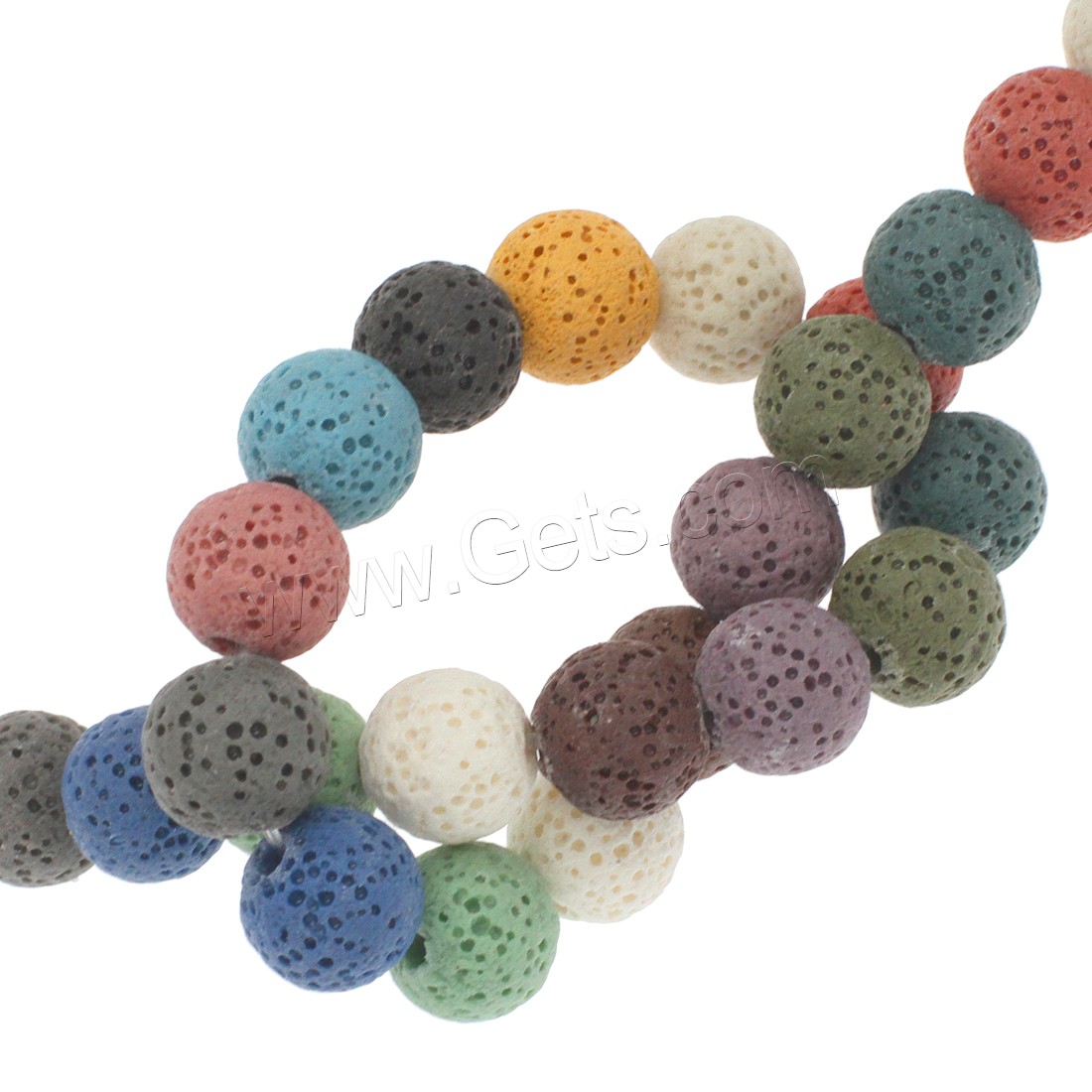 Natürliche Lava Perlen, rund, verschiedene Größen vorhanden, Mehrfarbige, Bohrung:ca. 1mm, Länge:ca. 14.9 ZollInch, verkauft von Strang