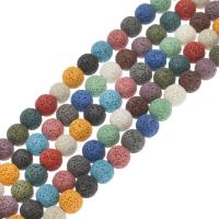 Natürliche Lava Perlen, rund, verschiedene Größen vorhanden, Mehrfarbige, Bohrung:ca. 1mm, Länge:ca. 14.9 ZollInch, verkauft von Strang