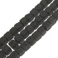 Natürliche Lava Perlen, Quadrat, verschiedene Größen vorhanden, schwarz, Bohrung:ca. 1mm, Länge:ca. 14.9 ZollInch, verkauft von Strang