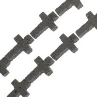 Natürliche Lava Perlen, Kreuz, verschiedene Größen vorhanden, schwarz, Bohrung:ca. 1mm, Länge:ca. 14.9 ZollInch, verkauft von Strang