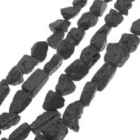 Natürliche Lava Perlen, verschiedene Größen vorhanden, schwarz, Bohrung:ca. 1mm, Länge:ca. 14.9 ZollInch, verkauft von Strang