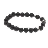 Lava Bead Bracelet, with Brass, Round, platinum color plated, fashion jewelry & Unisex, black, 4mm,8mm Approx 7.5 Inch 