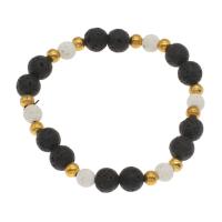 Lava Bead Bracelet, with Brass, Round, gold color plated, fashion jewelry & Unisex, white and black, 8mm,6mm,4mm Approx 7.5 Inch 