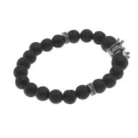 Lava Bead Bracelet, with Brass, antique silver color plated, fashion jewelry & Unisex, black, 10mm,13*11*12mm,8*2.5mm Approx 7.5 Inch 