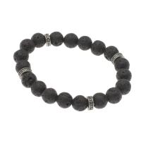 Lava Bead Bracelet, with Brass, antique silver color plated, fashion jewelry & Unisex, black, 8mm,8*2.5mm Approx 7.5 Inch 