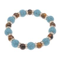 Gemstone Bracelets, with rhinestone brass spacer, platinum color plated & Unisex, 10mm,8mm,7.5*3mm Approx 7.5 Inch 