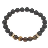 Gemstone Bracelets, with rhinestone brass spacer, Round, gold color plated & Unisex, 10mm,8mm,7.8*3mm Approx 7.5 Inch 