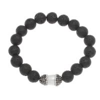 Lava Bead Bracelet, with Freshwater Pearl, fashion jewelry & Unisex & with rhinestone, black, 19*11mm,10mm Approx 7.5 Inch 