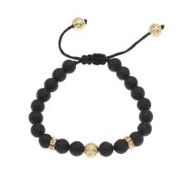 Lava Woven Ball Bracelets, with rhinestone brass spacer & Nylon Cord, Round, gold color plated, Unisex & adjustable, black, 8mm,7.5*3mm Approx 7.5 Inch 