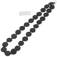 Lava Beads Necklace, with Brass, Flat Round, platinum color plated, fashion jewelry & Unisex, black, 15mm Approx 19.6 Inch 