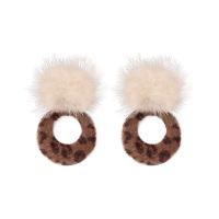 Zinc Alloy Drop Earring, with Mink fur, stainless steel post pin, Donut, with fluffy ball & fashion jewelry & Korean style & for woman 
