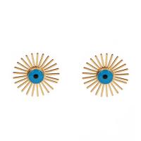 Brass Stud Earring, Evil Eye, gold color plated, fashion jewelry & for woman & enamel 