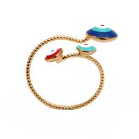 Brass Cuff Finger Ring, Evil Eye, gold color plated, fashion jewelry & for woman & enamel 