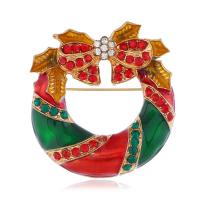 Zinc Alloy Brooch, gold color plated, Christmas Design & for woman & enamel & with rhinestone, multi-colored 