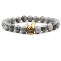 Agate Bracelets, with Brass, Crown, plated, fashion jewelry & Unisex & micro pave cubic zirconia 8mm Approx 7.48 Inch 