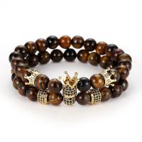 Tiger Eye Stone Bracelets, with Brass, plated, fashion jewelry & Unisex & micro pave cubic zirconia 8mm Approx 7.48 Inch 