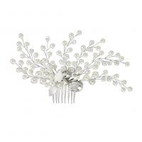 Brass Decorative Hair Comb, with Plastic Pearl, silver color plated, fashion jewelry & for bridal & for woman & with rhinestone, 155*100mm 