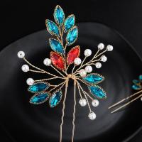Zinc Alloy Hair Stick, with Plastic Pearl, plated, for woman & with rhinestone 70*110mm 