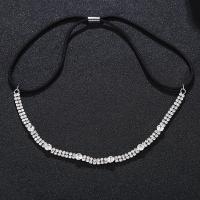 Zinc Alloy Headband, silver color plated, elastic & for woman & with rhinestone, black, 215*5mm 