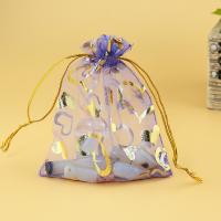 Organza Jewelry Pouches Bags, Rectangle purple 