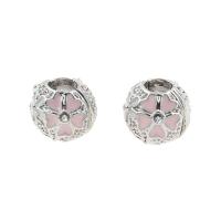 Enamel Zinc Alloy European Beads, Round, silver color plated, pink, 10mm Approx 3mm 