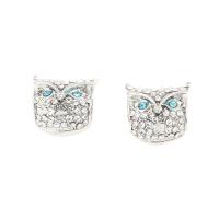 Rhinestone Zinc Alloy European Beads, Owl, silver color plated, with rhinestone Approx 4mm 