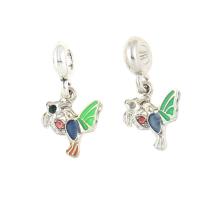 Zinc Alloy European Pendants, Bird, silver color plated, enamel & with rhinestone, multi-colored Approx 4mm 