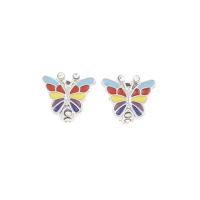 Enamel Zinc Alloy European Beads, Butterfly, silver color plated, multi-colored Approx 4mm 