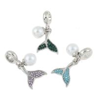 Zinc Alloy European Pendants, with Plastic Pearl, Mermaid tail, silver color plated, with rhinestone Approx 4mm 