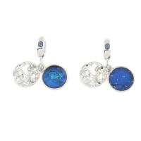 Zinc Alloy European Pendants, Round, silver color plated, fashion jewelry & enamel & with rhinestone, blue Approx 4mm 