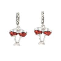 Zinc Alloy European Pendants, Cup, silver color plated, fashion jewelry & enamel & with rhinestone, red Approx 4mm 