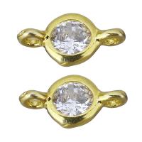 Cubic Zirconia Brass Connector, gold color plated, with cubic zirconia & 1/1 loop Approx 1mm 