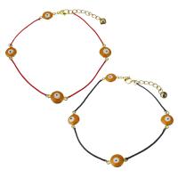 Stainless Steel Bracelet, with Nylon Cord, with 1.5Inch extender chain, gold color plated, evil eye pattern & for woman 1mm Approx 10 Inch 