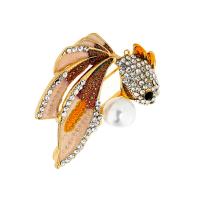 Zinc Alloy Brooch, with Plastic Pearl, Goldfish, gold color plated, Unisex & with rhinestone, 45*39mm 