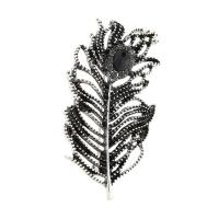 alliage de zinc broche, avec strass, forme de plume, Plaqué de couleur d'argent, unisexe & avec strass, noire, 49*28mm, Vendu par PC