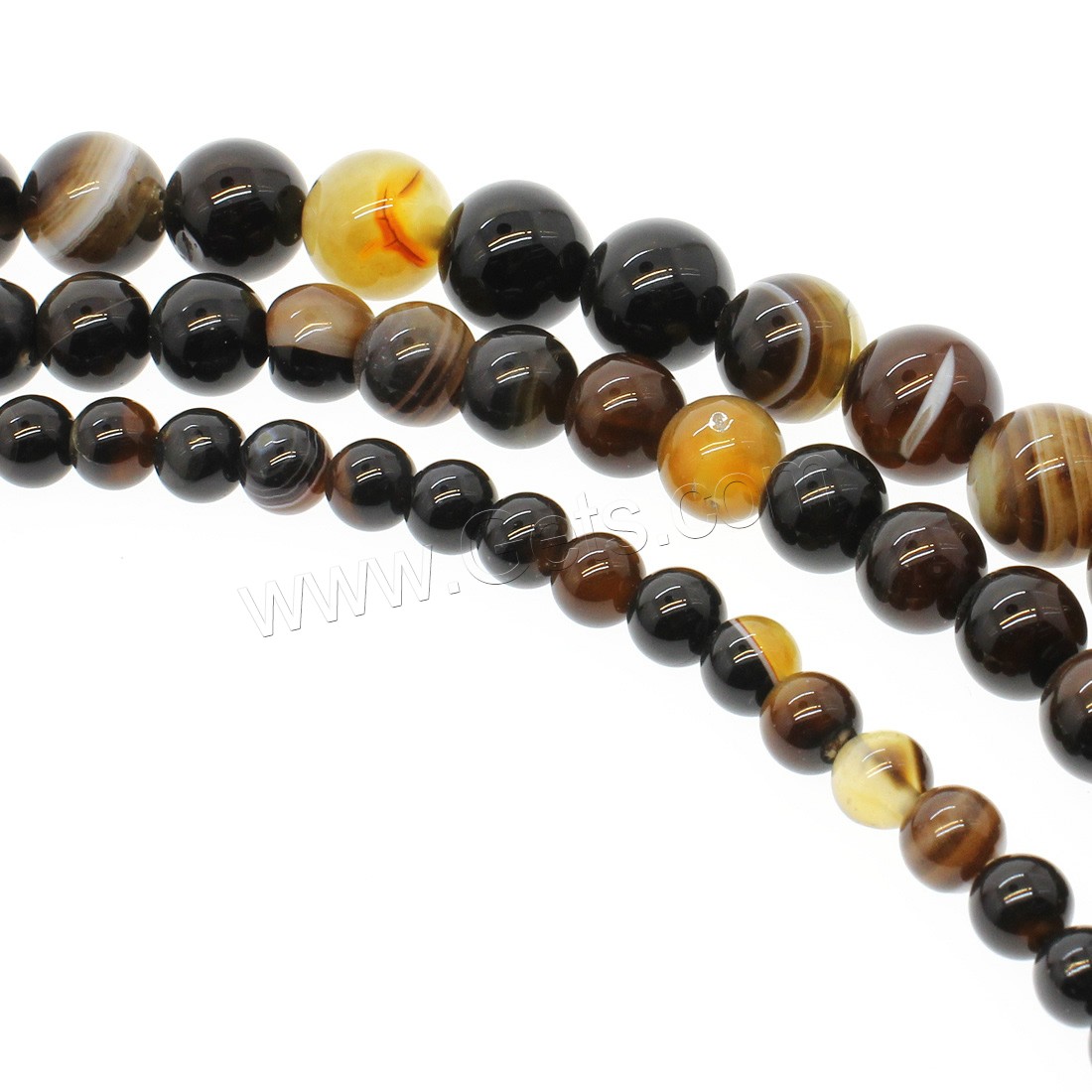 Natürliche Streifen Achat Perlen, rund, Vintage & verschiedene Größen vorhanden, Kaffeefarbe, Bohrung:ca. 1mm, Länge:ca. 14.9 ZollInch, verkauft von Strang
