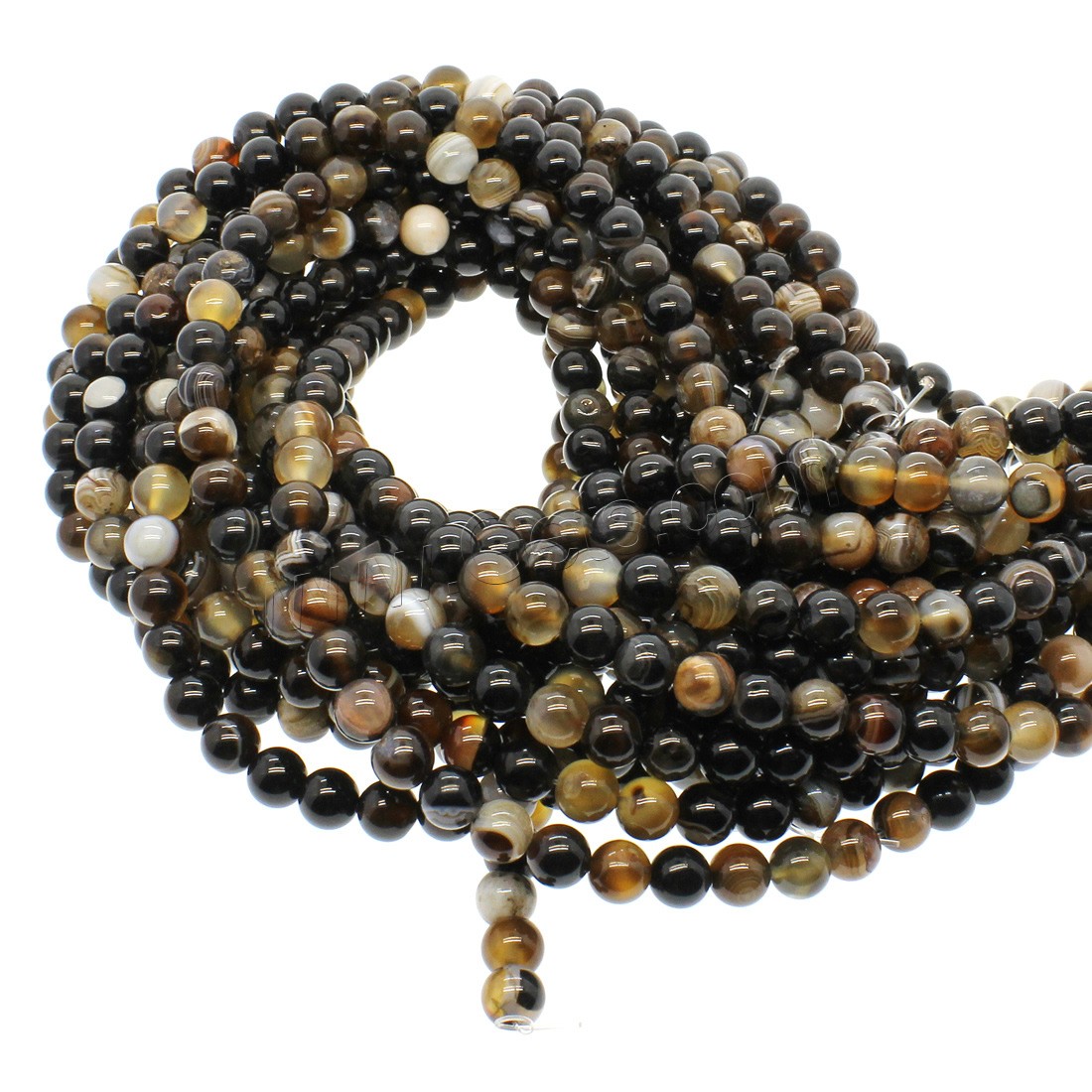 Natürliche Streifen Achat Perlen, rund, Vintage & verschiedene Größen vorhanden, Kaffeefarbe, Bohrung:ca. 1mm, Länge:ca. 14.9 ZollInch, verkauft von Strang