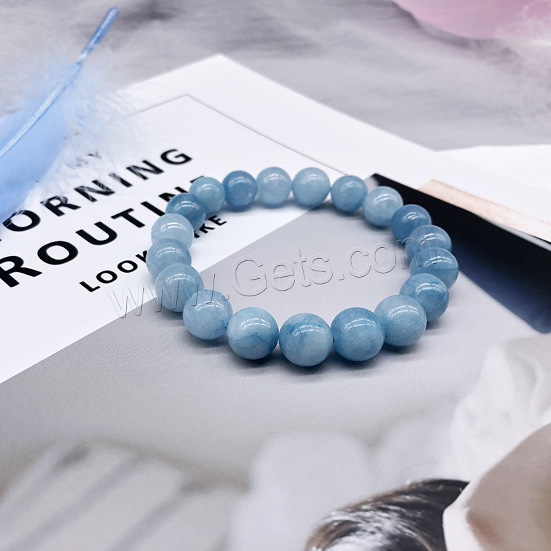 Blue Chalcedony Bracelet, Round, Unisex & different size for choice, sea blue, Length:Approx 7.5 Inch, Sold By Strand