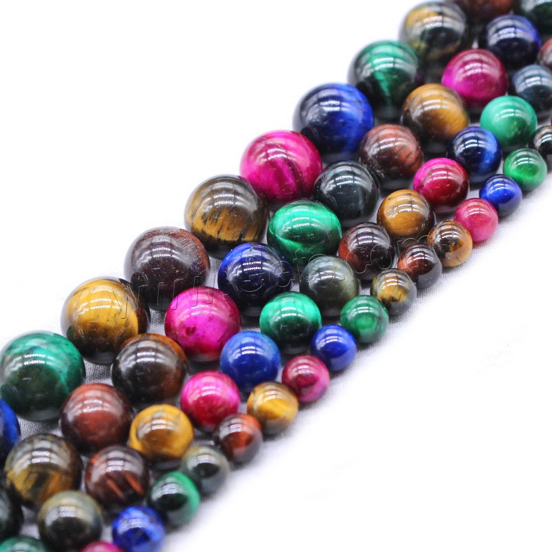 Perles d'Oeil de tigre, Rond, bijoux de mode & normes différentes pour le choix, couleurs mélangées, Trou:Environ 1mm, Longueur:Environ 14.9 pouce, Vendu par brin