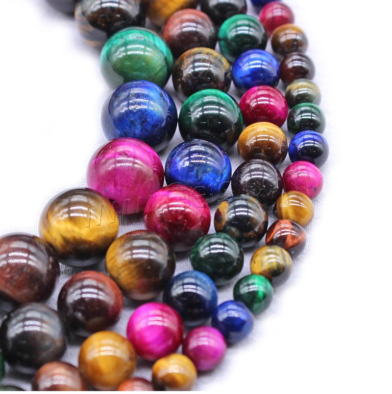 Perles d'Oeil de tigre, Rond, bijoux de mode & normes différentes pour le choix, couleurs mélangées, Trou:Environ 1mm, Longueur:Environ 14.9 pouce, Vendu par brin