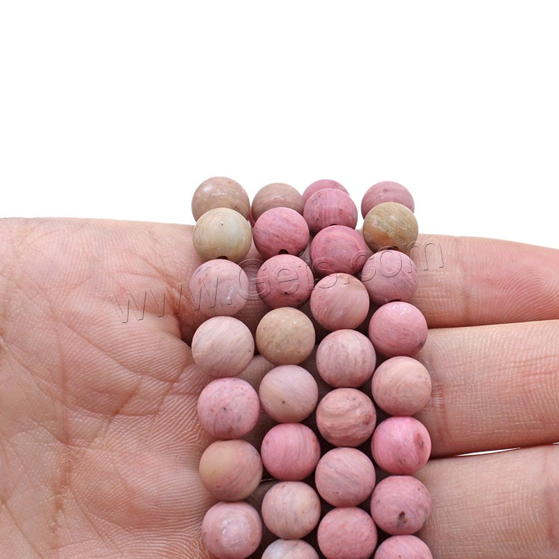 Rhodonit Perlen, rund, verschiedene Größen vorhanden & satiniert, hellrot, Bohrung:ca. 1mm, Länge:ca. 14.9 ZollInch, verkauft von Strang