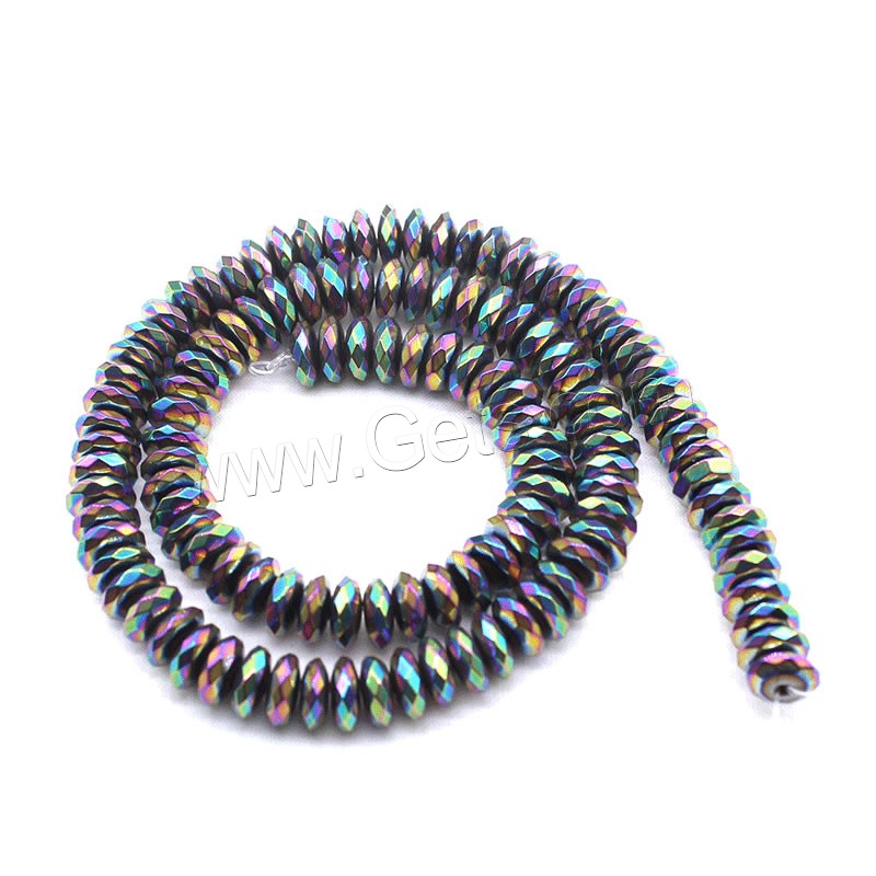 Hematite Spacer Bead, Flat Round, plated, different size for choice & faceted, more colors for choice, Hole:Approx 1mm, Length:Approx 14.9 Inch, Sold By Strand
