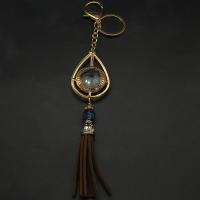 Aluminum Key Chain, with PU Leather & Plastic, Tassel, gold color plated, vintage & fashion jewelry, coffee color 